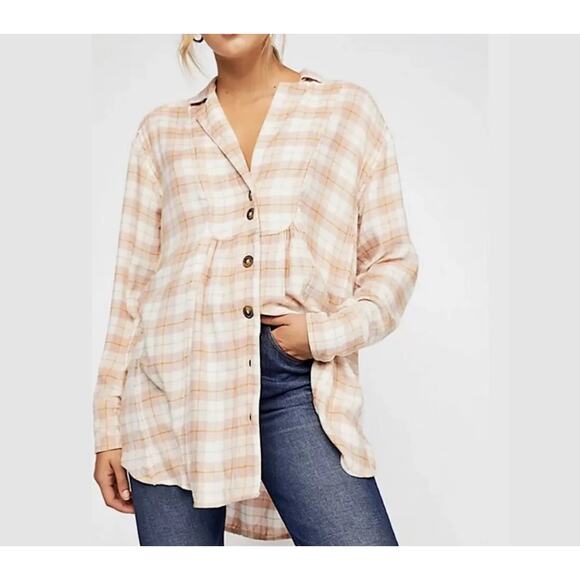 Free People Tops - Free People All About The Feels Rose Plaid Button Down Top Soft Empire Tunic S